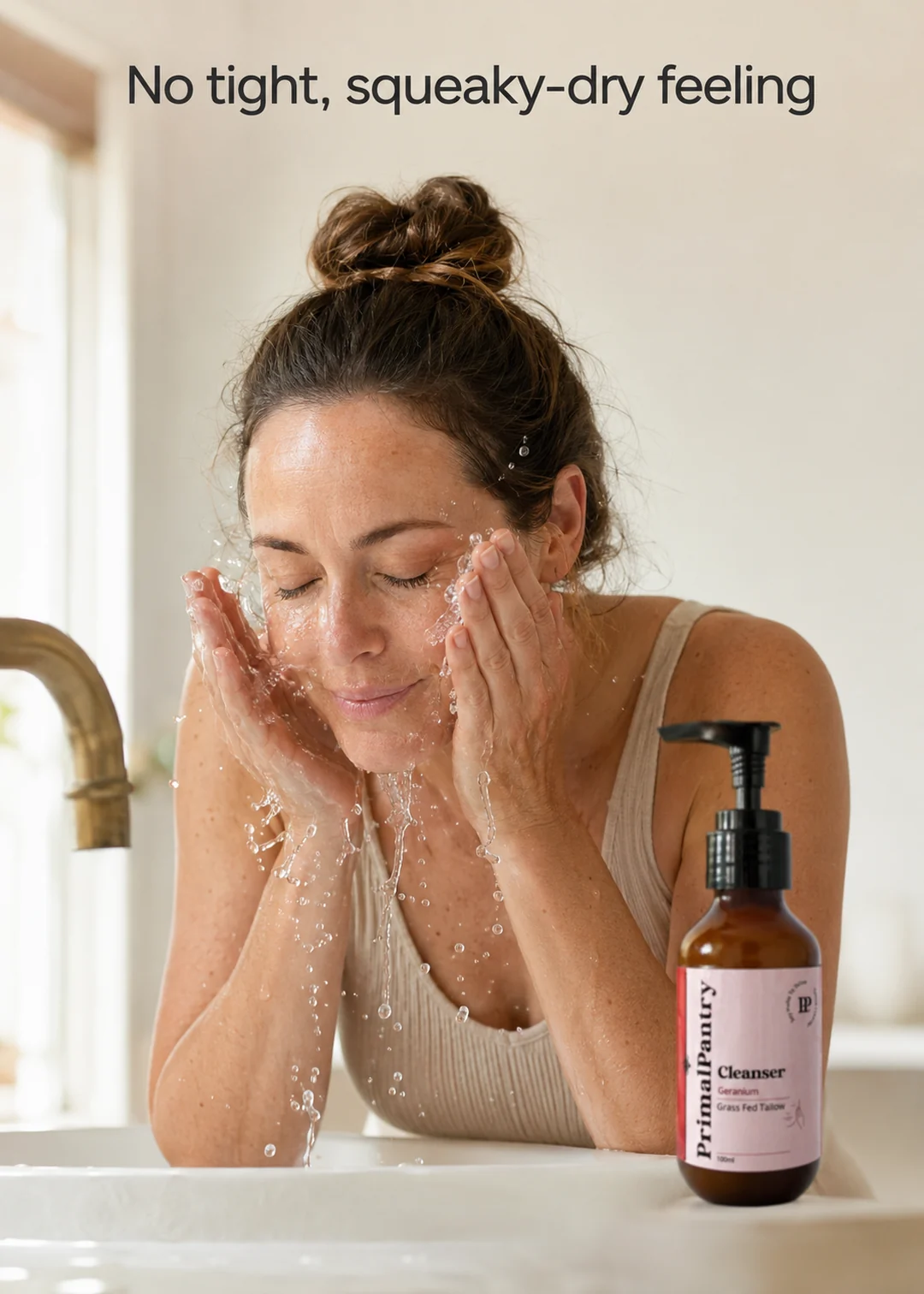 Gentle, non-stripping cleanse — won't sting or leave skin tight