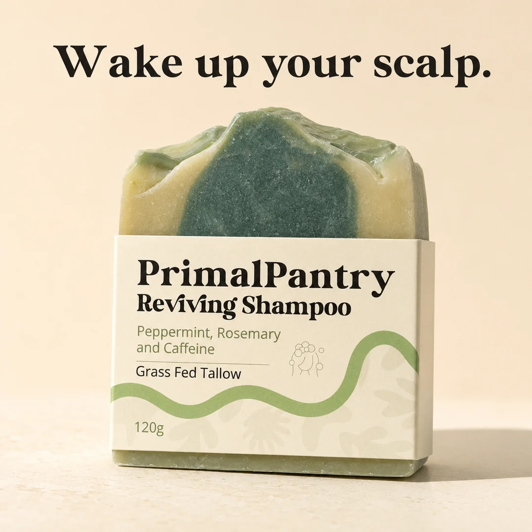 Reviving tallow shampoo bar — caffeine, rosemary & peppermint